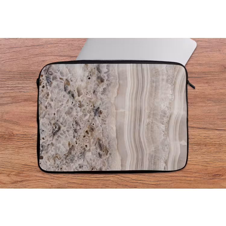 Steen - Textuur - Abstract - Beige - Wit laptophoes neopreen klein -tafel