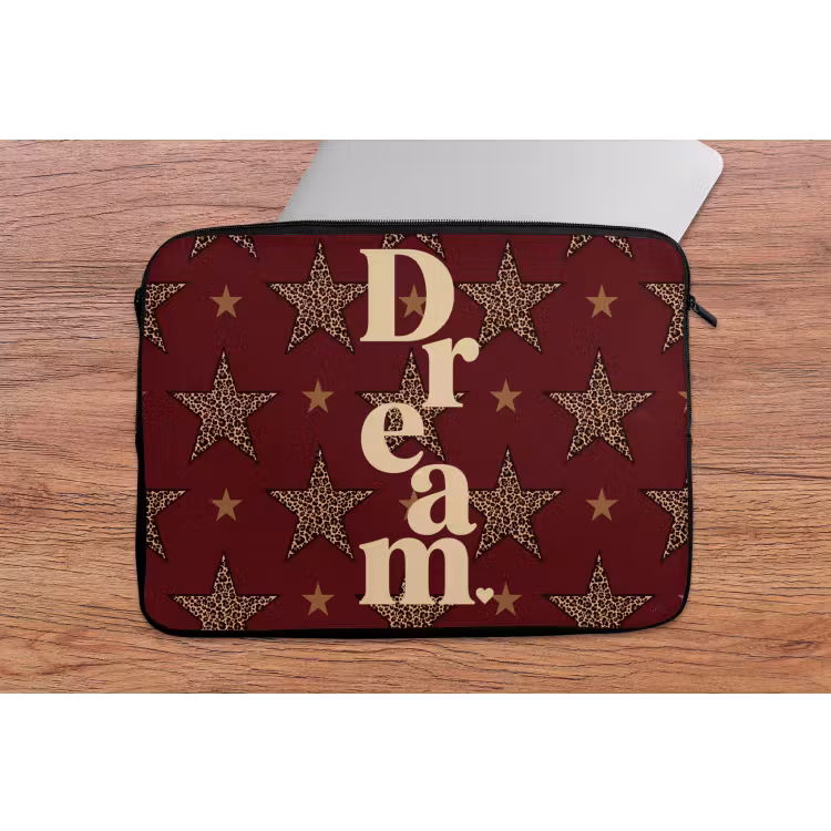 Sterren - Luipaardprint - Dream - Bordeaux laptophoes neopreen klein -tafel