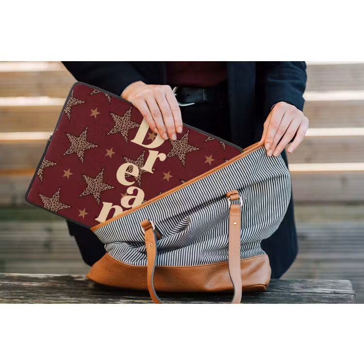 Sterren - Luipaardprint - Dream - Bordeaux laptophoes neopreen klein -tas