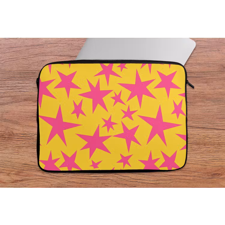 Sterren - Patroon - Roze - Geel laptophoes neopreen klein 279 -tafel