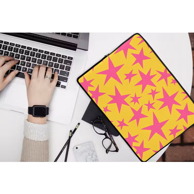 Sterren - Patroon - Roze - Geel laptophoes neopreen klein 279 -bureau