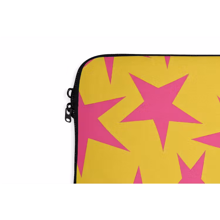 Sterren - Patroon - Roze - Geel laptophoes neopreen klein 279 -detail
