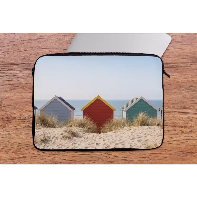 Strand - Huisjes - Kleurrijk - Duinen laptophoes neopreen klein -tafel