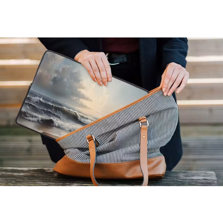 Strand - Zee - Zonsondergang laptophoes neopreen klein -tas
