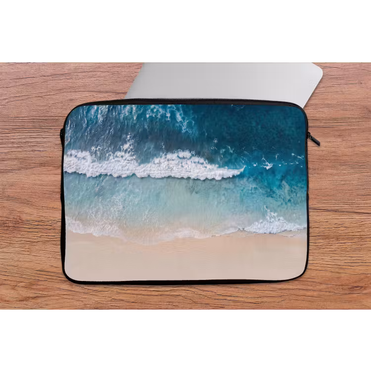 Strand - Zee - Golven - Natuur - Blauw laptophoes neopreen klein -tafel