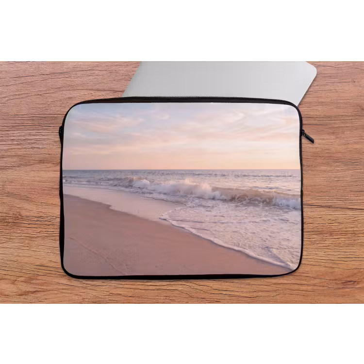 Strand - Zee - Golven - Natuur - Zonsondergang laptophoes neopreen klein -tafel