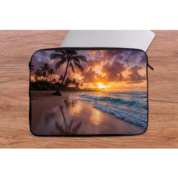 Strand - Zonsopgang - Tropisch - Natuur - Oranje laptophoes neopreen klein -tafel