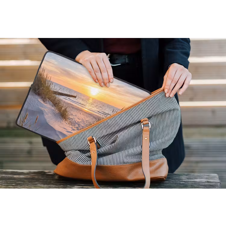 Strand - Zonsondergang - Natuur - Landschap laptophoes neopreen klein -tas
