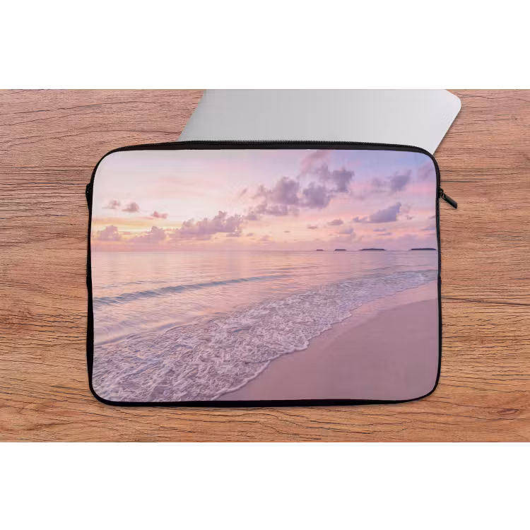 Strand - Zonsondergang - Natuur - Minimalistisch - Roze laptophoes neopreen klein -tafel