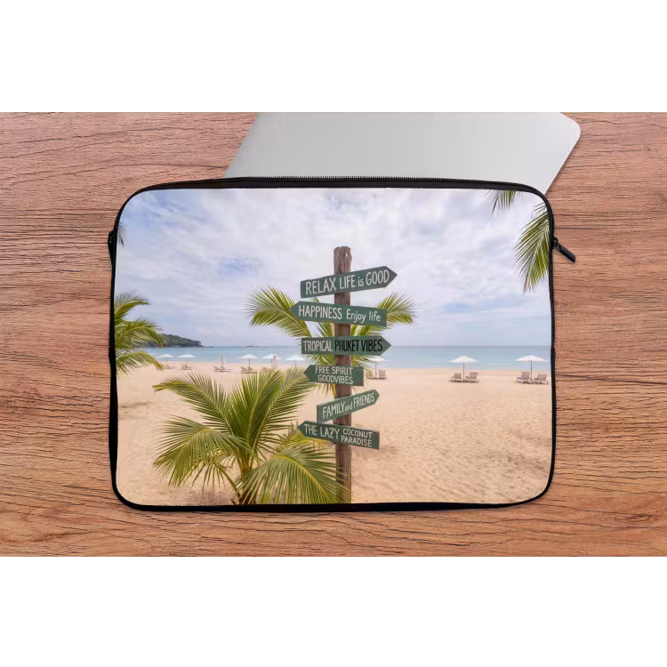 Strand - Wegwijzer - Palmen - Tropisch - Groen laptophoes neopreen klein -tafel