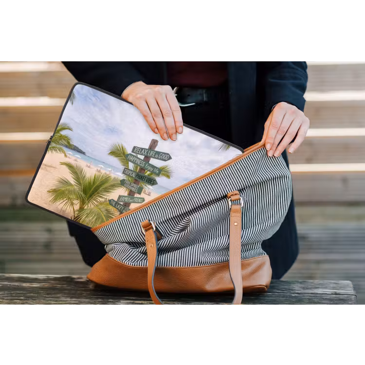 Strand - Wegwijzer - Palmen - Tropisch - Groen laptophoes neopreen klein -tas
