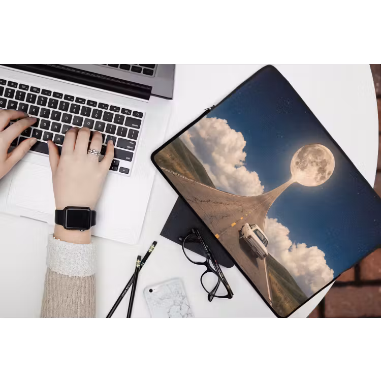 Laptop hülle - Straße – Mond – Nacht - Weg - Maan - Nacht laptophoes neopreen klein
