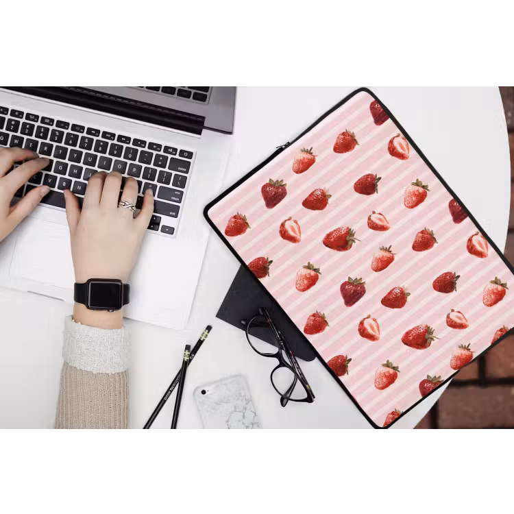 Strepen - Aardbei - Roze laptophoes neopreen klein 279 -bureau