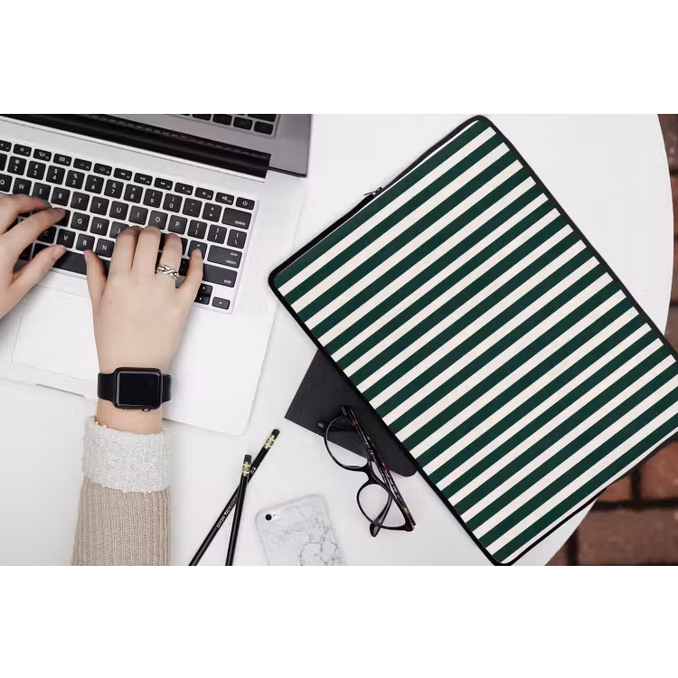 Strepen - Klassiek - Groen laptophoes neopreen klein 279 -bureau