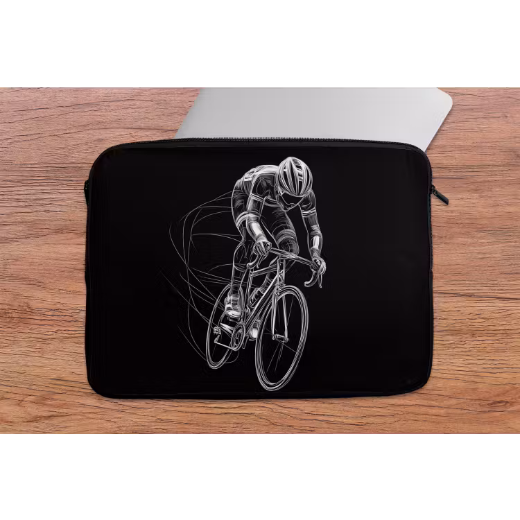 Lijntekening - Wit - Wielrennen - Snelheid laptophoes neopreen klein -tafel