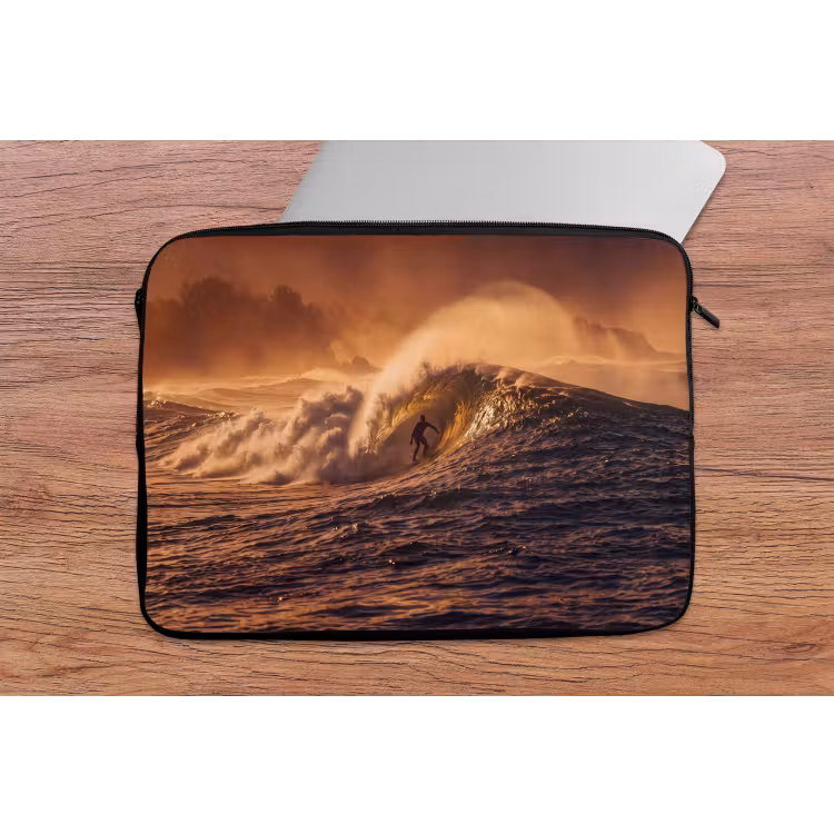 Surfer - Golf - Oceaan - Sport - Oranje laptophoes neopreen klein -tafel