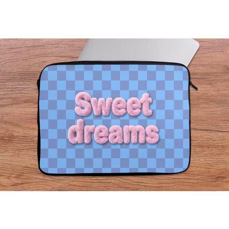 Sweet dreams - Vierkanten - Roze - Blauw laptophoes neopreen klein -tafel