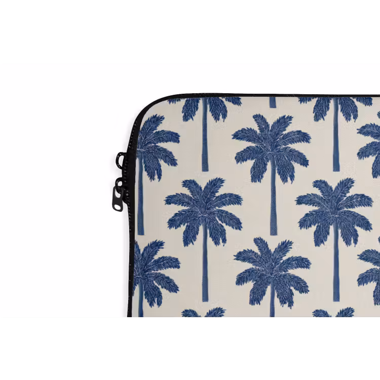 Symmetrisch - Palm - Blauw laptophoes neopreen klein 279 -detail