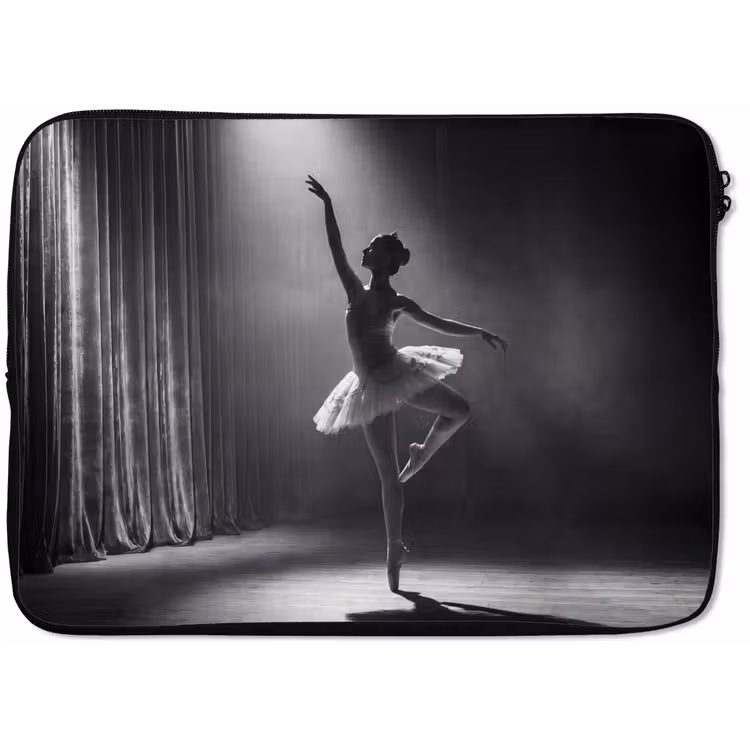 Danser - Podium - Zwart-wit - Kunst - Klassiek laptophoes neopreen klein -zkaufland3dotto