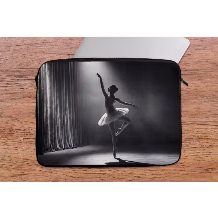 Danser - Podium - Zwart-wit - Kunst - Klassiek laptophoes neopreen klein -tafel