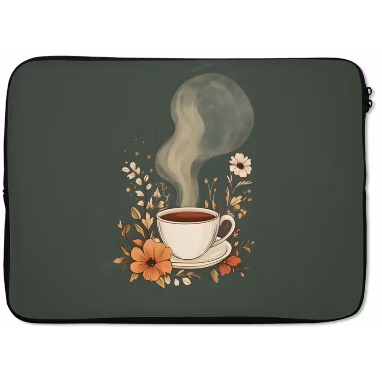 Kop - Bloemen - Groen - Koffie laptophoes neopreen klein -zkaufland3dotto