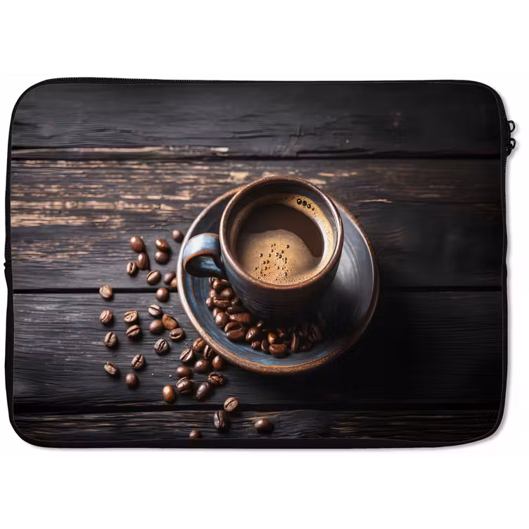 Kop - Koffie - Hout - Bonen laptophoes neopreen klein -zkaufland3dotto