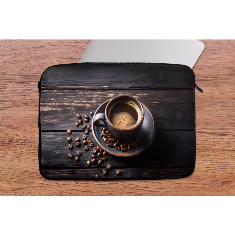 Kop - Koffie - Hout - Bonen laptophoes neopreen klein -tafel