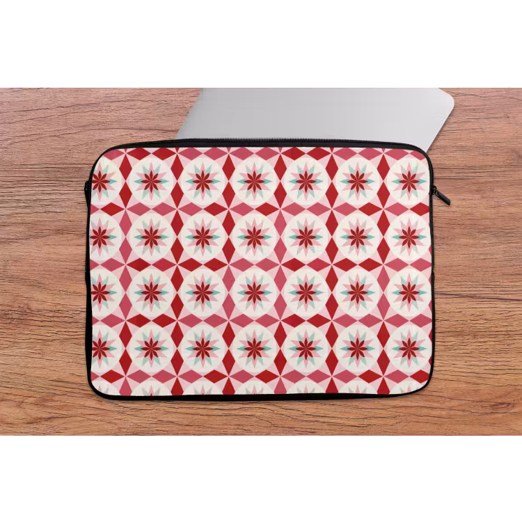 Tegelpatroon - Sterren - Retro - Roze - Mintgroen laptophoes neopreen klein 279 -tafel