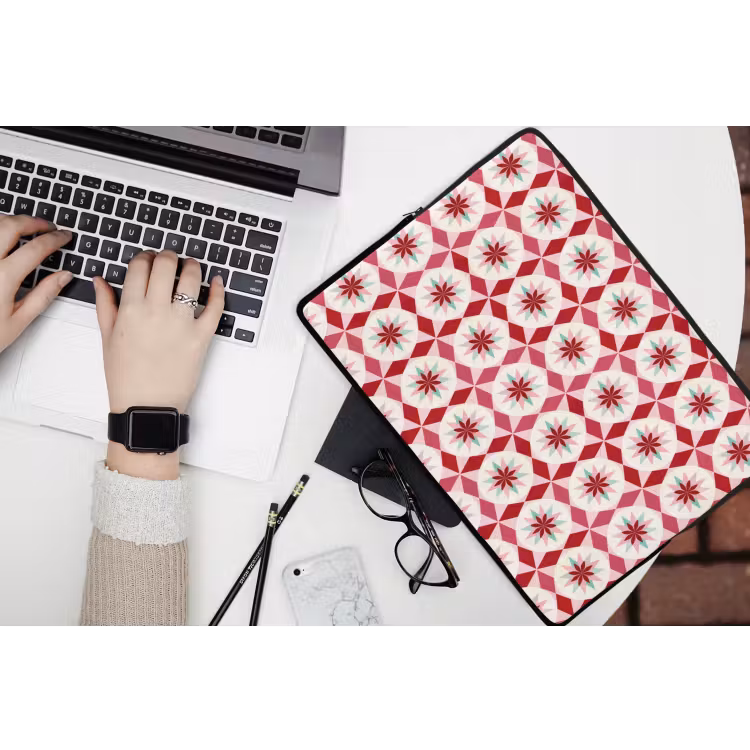Tegelpatroon - Sterren - Retro - Roze - Mintgroen laptophoes neopreen klein 279 -bureau