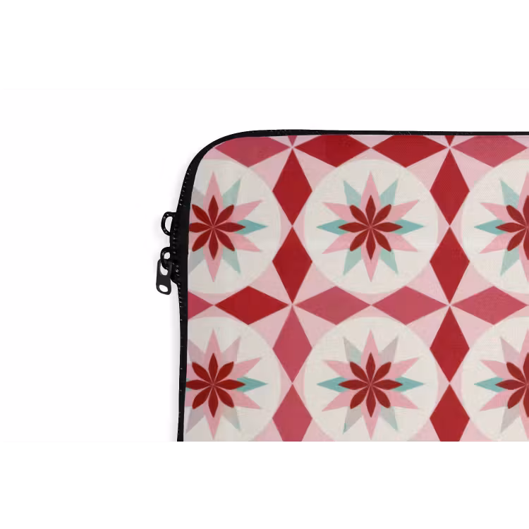 Tegelpatroon - Sterren - Retro - Roze - Mintgroen laptophoes neopreen klein 279 -detail