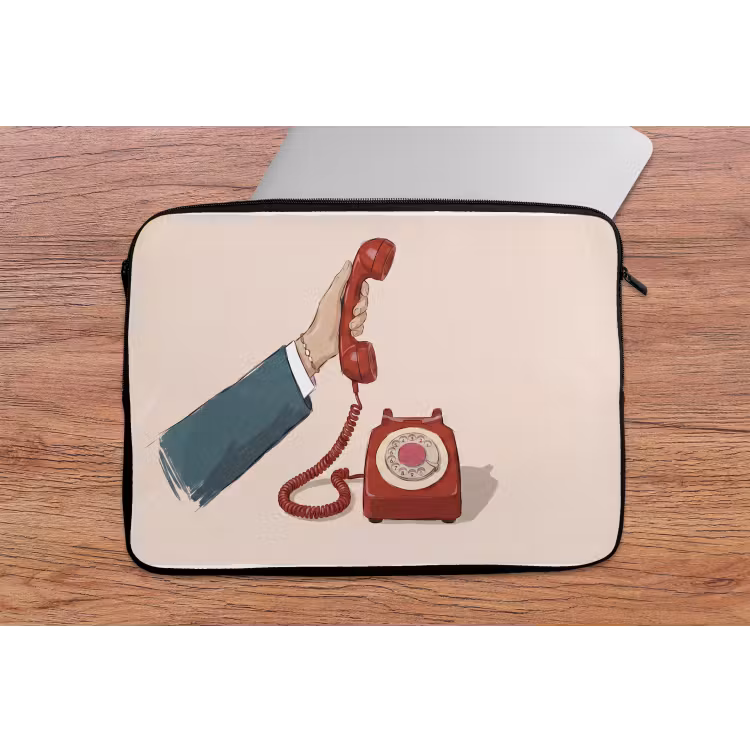 Telefoon - Hand - Vintage - Communicatie - Rood laptophoes neopreen klein -tafel