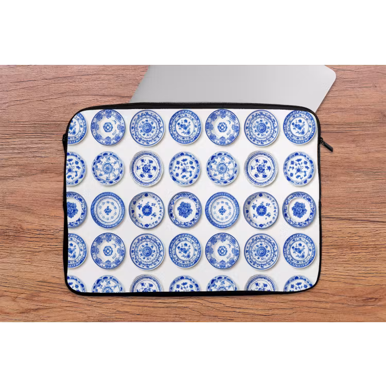 Borden - Bloemen - Patroon - Blauw laptophoes neopreen klein 279 -tafel