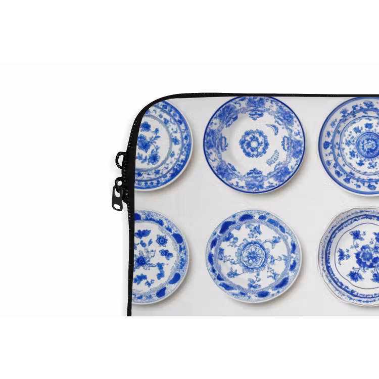 Borden - Bloemen - Patroon - Blauw laptophoes neopreen klein 279 -detail