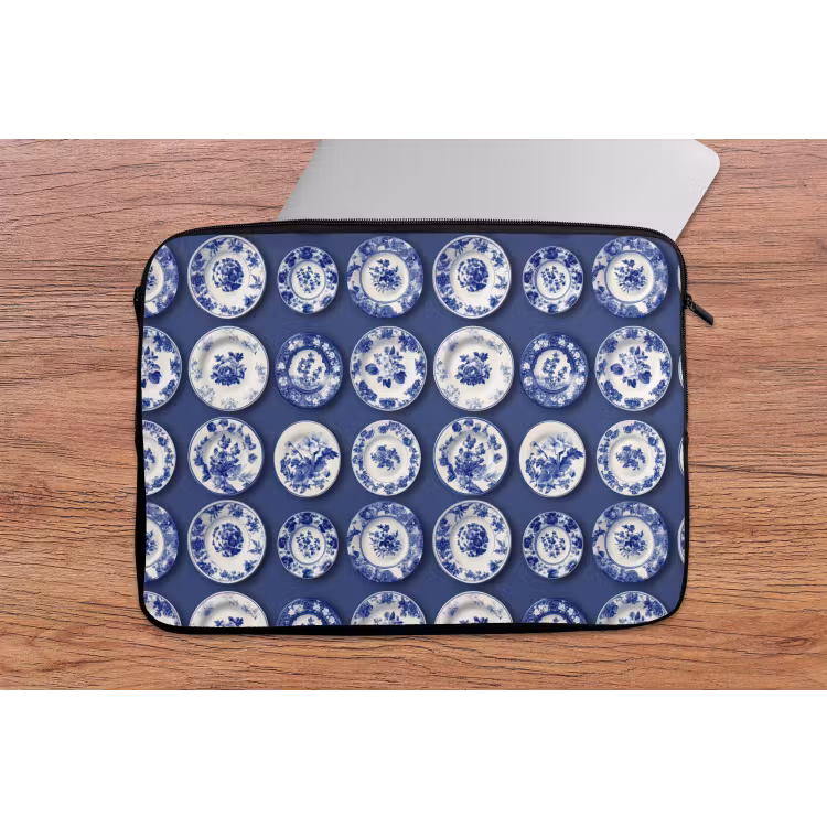 Borden - Floraal - Blauw laptophoes neopreen klein 279 -tafel
