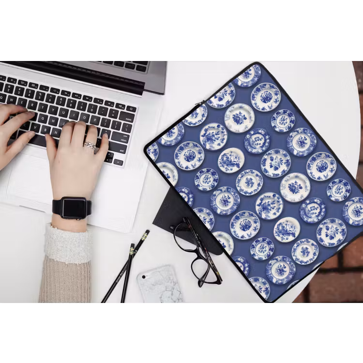 Borden - Floraal - Blauw laptophoes neopreen klein 279 -bureau