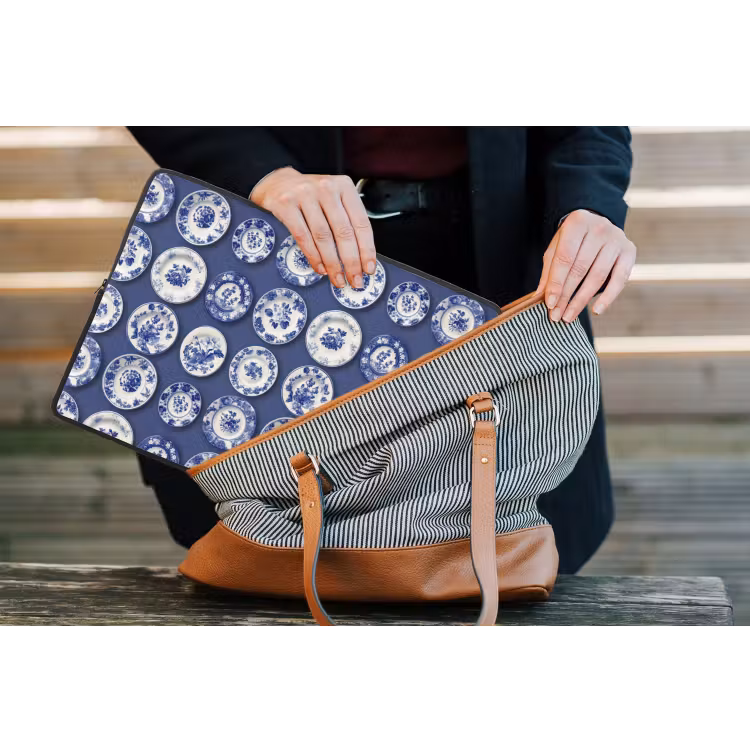 Borden - Floraal - Blauw laptophoes neopreen klein 279 -tas