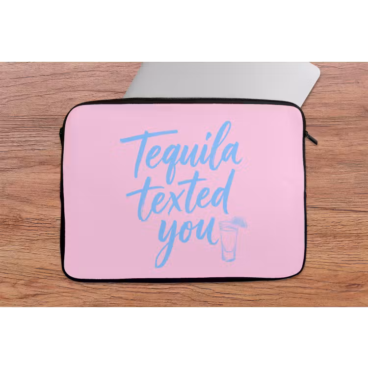 Tequila texted you - Roze - Blauw laptophoes neopreen klein -tafel