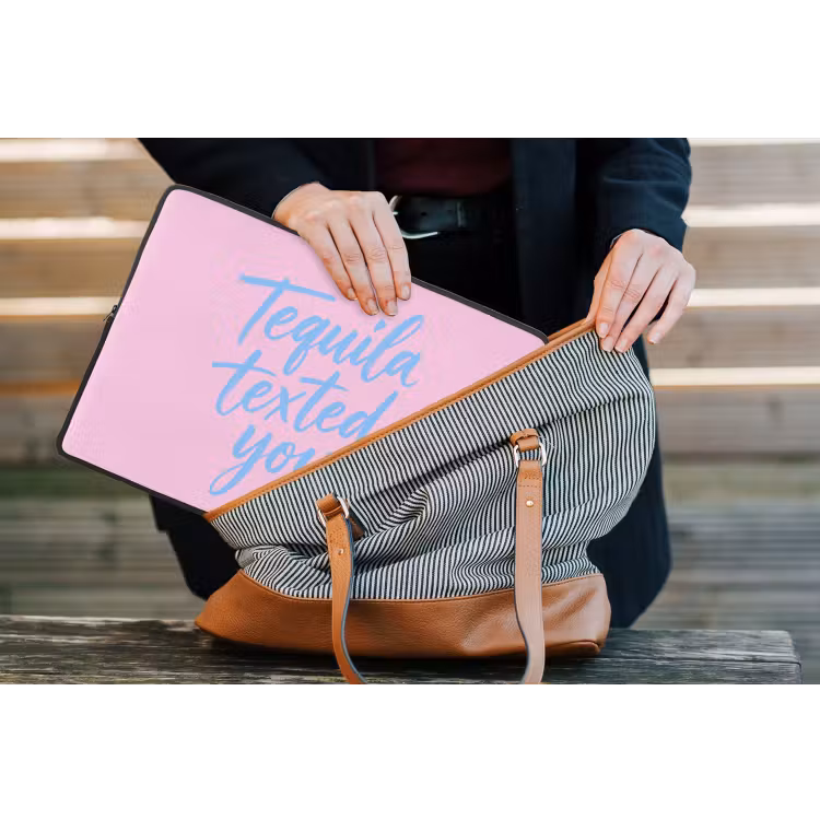 Tequila texted you - Roze - Blauw laptophoes neopreen klein -tas