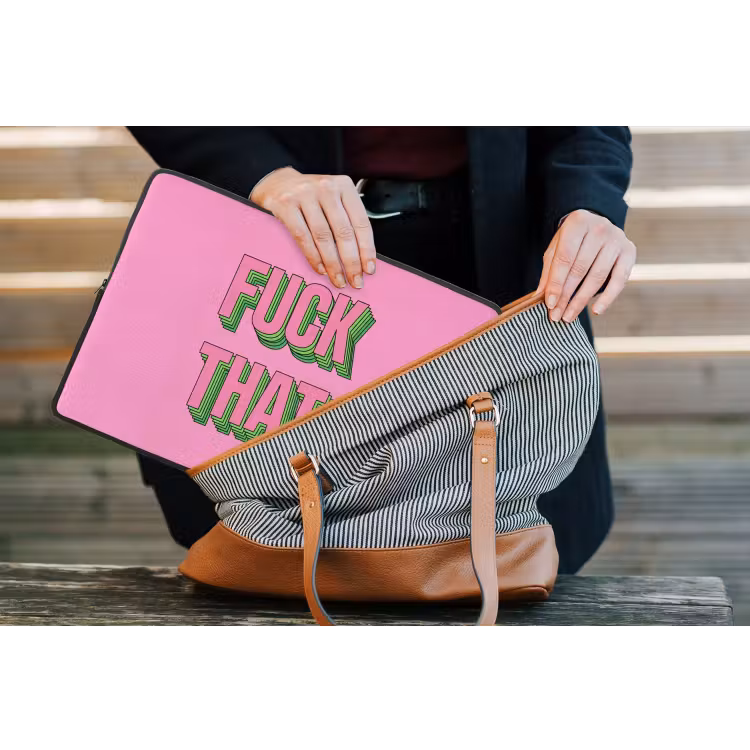 Tekst - Bold - Roze laptophoes neopreen klein -tas
