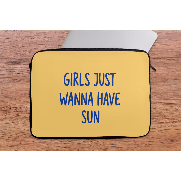 Tekst - Zon - Zomer - Modern - Geel laptophoes neopreen klein -tafel