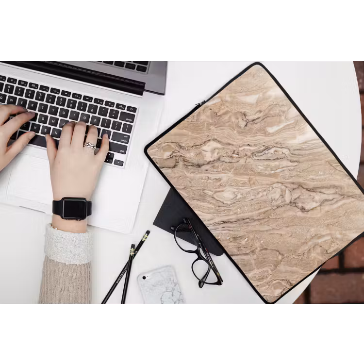 Textuur - Aders - Abstract - Modern - Beige laptophoes neopreen klein -bureau