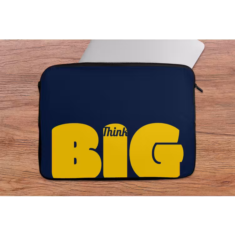 Think big - Blauw - Geel laptophoes neopreen klein -tafel