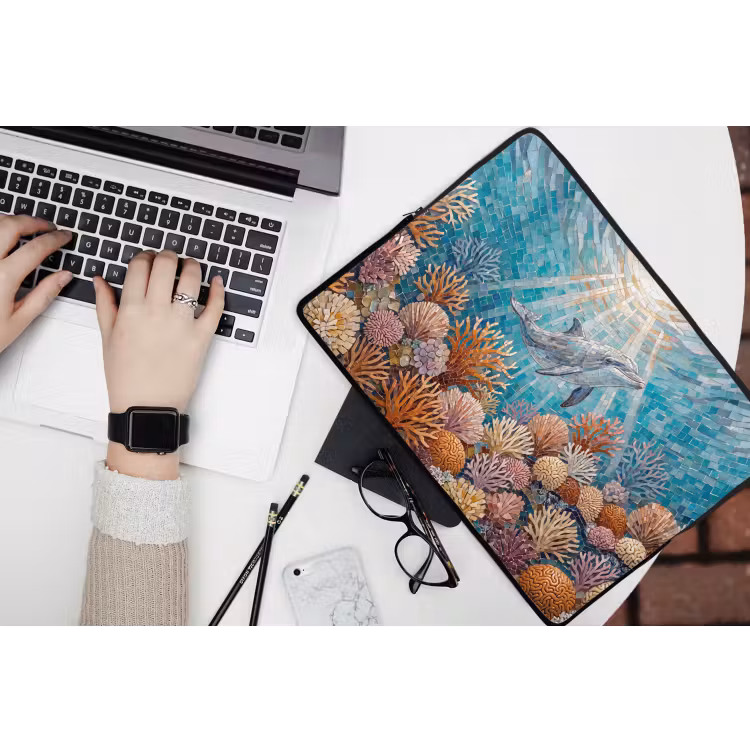Dieren - Mozaïek - Oceaan - Koraal - Blauw laptophoes neopreen klein -bureau