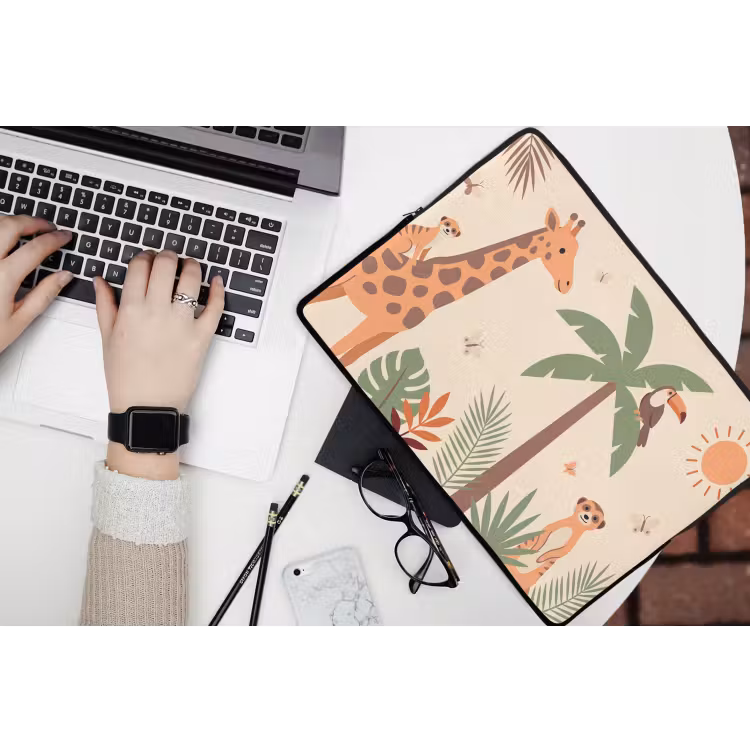 Dieren - Tropisch - Safari - Kleurrijk laptophoes neopreen klein -bureau
