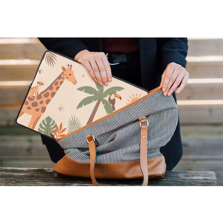 Dieren - Tropisch - Safari - Kleurrijk laptophoes neopreen klein -tas
