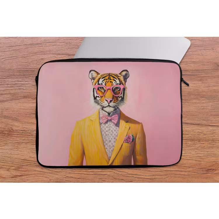 Tijger - Bril - Geel - Jasje laptophoes neopreen klein -tafel