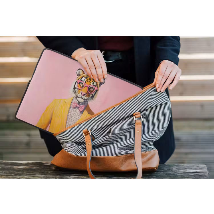 Tijger - Bril - Geel - Jasje laptophoes neopreen klein -tas