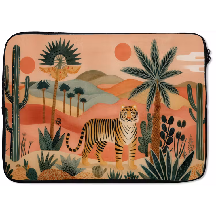 Tijger - Palmen - Cactus - Oranje laptophoes neopreen klein -zkaufland3dotto