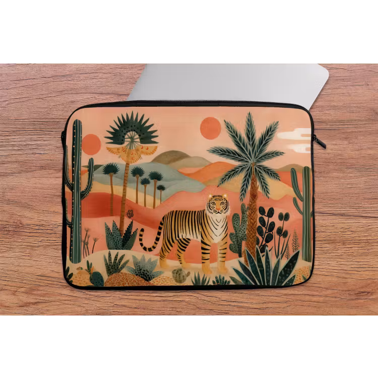 Tijger - Palmen - Cactus - Oranje laptophoes neopreen klein -tafel