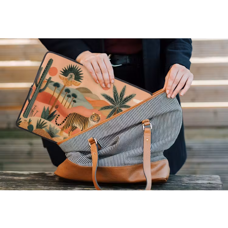 Tijger - Palmen - Cactus - Oranje laptophoes neopreen klein -tas